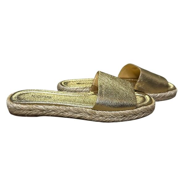 Michael Kors Metallic Gold Textured Leather Slides Size 7 NEW - Picture 2 of 10